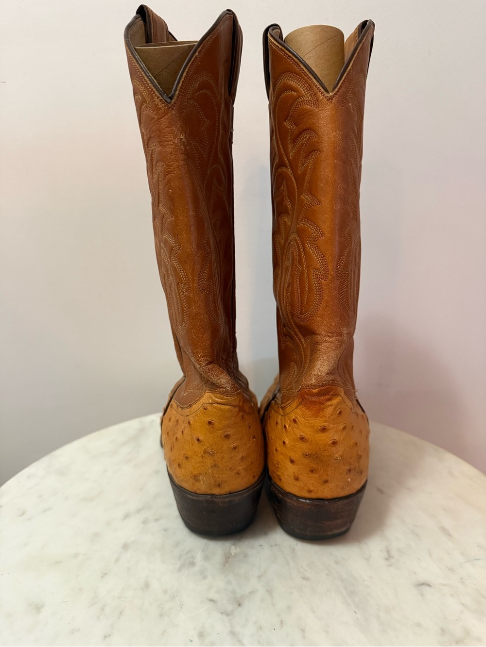 VTG Justin Full Quill Ostrich Cowboy Boots Men’s 9 D Tan Western Style 9404 - Picture 3 of 11